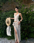 ROVENTE Crochet Maxi Skirt with Rosette Detail and Side Slit - PINKPARKS