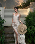ROVENTE Crochet Maxi Skirt with Rosette Detail and Side Slit - PINKPARKS