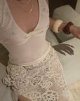 ROVENTE Crochet Maxi Skirt with Rosette Detail and Side Slit - PINKPARKS