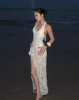ROVENTE Crochet Maxi Skirt with Rosette Detail and Side Slit - PINKPARKS