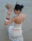 ROVENTE Embellished Halter Knit-Panel Top with Sheer Mesh Contrast - PINKPARKS