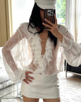 ROVENTE Croc-Embossed White Leather Mini Skirt - PINKPARKS