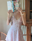 DreamyNerd Vintage Floral Halter Mini Dress with Chiffon Inserts and Flared Skirt - PINKPARKS
