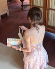 DreamyNerd Vintage Floral Halter Mini Dress with Chiffon Inserts and Flared Skirt - PINKPARKS