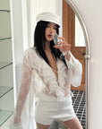 ROVENTE Croc-Embossed White Leather Mini Skirt - PINKPARKS