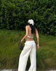 ROVENTE Halter Waistcoat Top with Plunging Neckline and Open Back - PINKPARKS