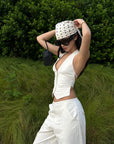 ROVENTE Halter Waistcoat Top with Plunging Neckline and Open Back - PINKPARKS