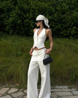 ROVENTE Halter Waistcoat Top with Plunging Neckline and Open Back - PINKPARKS