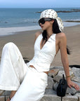 ROVENTE Halter Waistcoat Top with Plunging Neckline and Open Back - PINKPARKS