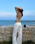 ROVENTE Halter Waistcoat Top with Plunging Neckline and Open Back - PINKPARKS