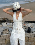 ROVENTE Halter Waistcoat Top with Plunging Neckline and Open Back - PINKPARKS