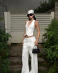 ROVENTE Halter Waistcoat Top with Plunging Neckline and Open Back - PINKPARKS
