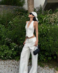 ROVENTE Halter Waistcoat Top with Plunging Neckline and Open Back - PINKPARKS