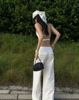ROVENTE Halter Waistcoat Top with Plunging Neckline and Open Back - PINKPARKS