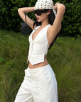ROVENTE Halter Waistcoat Top with Plunging Neckline and Open Back - PINKPARKS