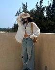 ROVENTE Distressed Wide-Leg Jeans - PINKPARKS