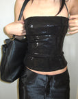 ROVENTE Strappy Back Sequin Halter Corset Top - PINKPARKS