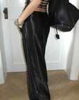 ROVENTE Glossed Satin Wide-Leg Pants with Tailored Silhouette - PINKPARKS