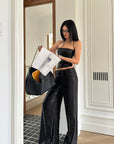 ROVENTE Glossed Satin Wide-Leg Pants with Tailored Silhouette - PINKPARKS
