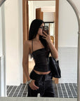 ROVENTE Strappy Back Sequin Halter Corset Top - PINKPARKS