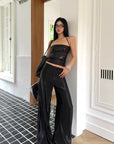 ROVENTE Glossed Satin Wide-Leg Pants with Tailored Silhouette - PINKPARKS