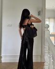 ROVENTE Glossed Satin Wide-Leg Pants with Tailored Silhouette - PINKPARKS