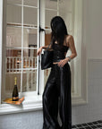 ROVENTE Glossed Satin Wide-Leg Pants with Tailored Silhouette - PINKPARKS