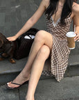 ROVENTE Plaid Sheer Cami Top and Flowy Midi Skirt Matching Set - PINKPARKS
