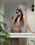 ROVENTE Plaid Sheer Cami Top and Flowy Midi Skirt Matching Set - PINKPARKS