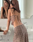 ROVENTE Plaid Sheer Cami Top and Flowy Midi Skirt Matching Set - PINKPARKS