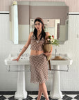ROVENTE Plaid Sheer Cami Top and Flowy Midi Skirt Matching Set - PINKPARKS