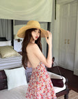 DreamyNerd Floral Halter Backless Mini Dress - PINKPARKS