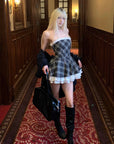 Rase le sol Strapless Sculpted Dress with Check Pattern and Tiered Lace - PINKPARKS