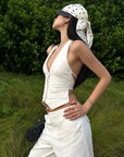ROVENTE Halter Waistcoat Top with Plunging Neckline and Open Back - PINKPARKS