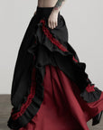 DOINDULGE Flared Skirt with Layered Frill Draping and Contrast Underskirt