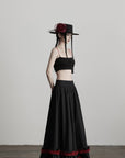 DOINDULGE Flared Skirt with Layered Frill Draping and Contrast Underskirt