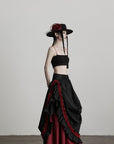 DOINDULGE Flared Skirt with Layered Frill Draping and Contrast Underskirt