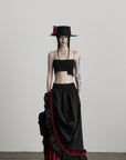 DOINDULGE Flared Skirt with Layered Frill Draping and Contrast Underskirt