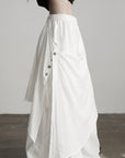 DOINDULGE Asymmetric Draped Skirt with Side Button Detail and Textured Cotton Layers