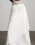 DOINDULGE Asymmetric Draped Skirt with Side Button Detail and Textured Cotton Layers
