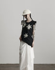 DOINDULGE Asymmetric Draped Skirt with Side Button Detail and Textured Cotton Layers