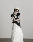 DOINDULGE Asymmetric Draped Skirt with Side Button Detail and Textured Cotton Layers
