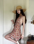 DreamyNerd Floral Halter Backless Mini Dress - PINKPARKS