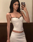 ROVENTE Ruched Sweetheart Camisole with Lace Trim & Contrast Straps - PINKPARKS