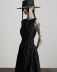 DOINDULGE Sleeveless Draped Maxi Dress with Hand-Tied Bead Embellishment and Sculpted Waist
