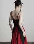 DOINDULGE Braided Strap Crushed Panel Maxi Dress with Lace-Up Back