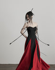 DOINDULGE Braided Strap Crushed Panel Maxi Dress with Lace-Up Back