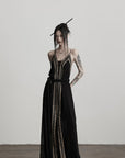 DOINDULGE Black Embroidered Beaded Maxi Dress
