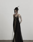 DOINDULGE Black Embroidered Beaded Maxi Dress