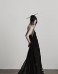 DOINDULGE Black Embroidered Beaded Maxi Dress